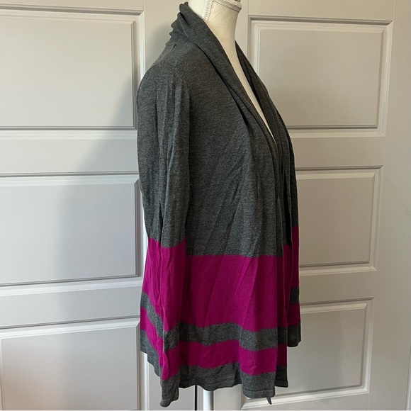 Gray & Pink Striped Open Front Cardigan Sweater‎ Casual Comfy Layering - Picture 4 of 8